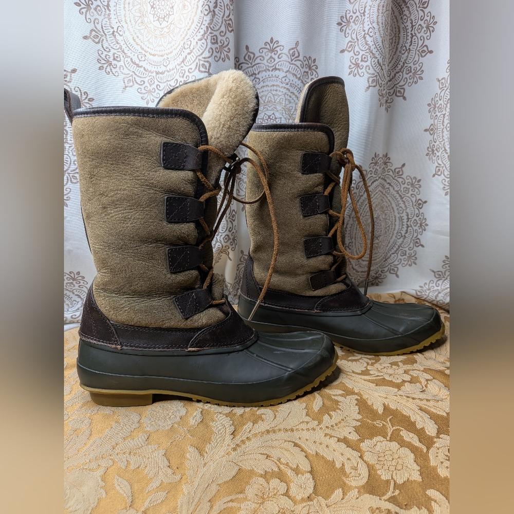 Tory Burch Argyll Jackson Brown Fur Lined Suede Lace Up Duck Boots Womens Sz 8